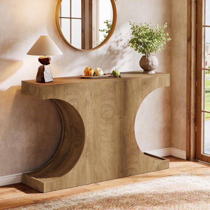 Tribesigns Table Console en Bois105×30×80 cmTable dEntrée étroite avec Pieds en Forme de CTable de Canapé RustiqueMarron