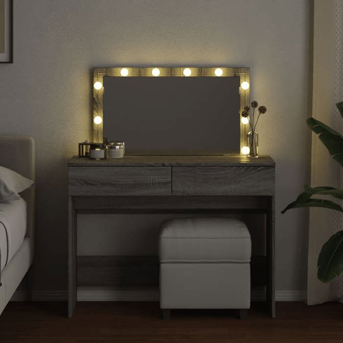 (15641)Moderne Coiffeuse avec LED sonoma gris 100x40x120 cm poid:28.9 kg