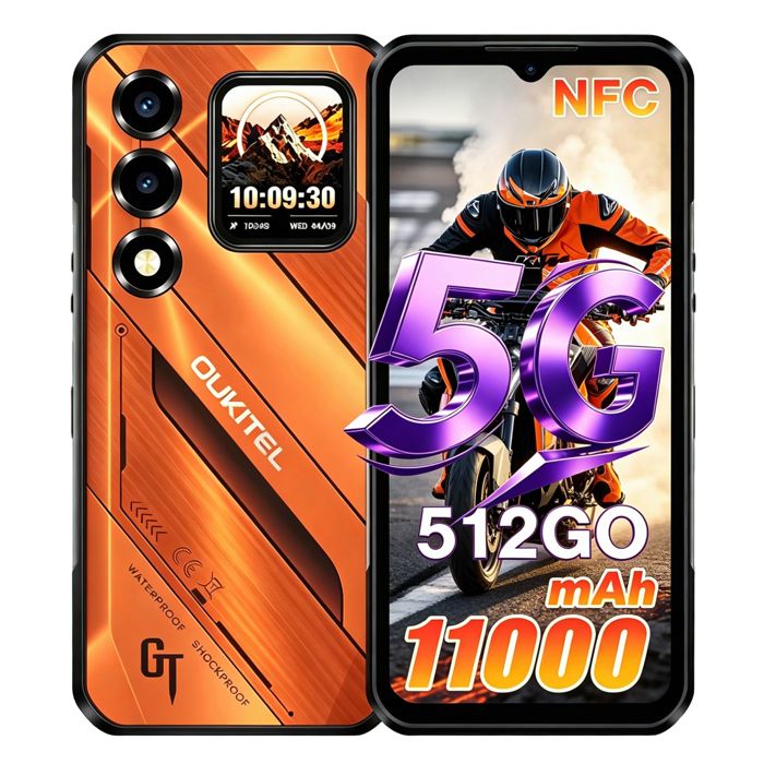 OUKITEL WP66 5G Smartphone Robuste 36Go + 512Go 11000 mAh/33 W 108 MP 6.6 FHD Android 16 Téléphone Dual SIM NFC GPS - Orange
