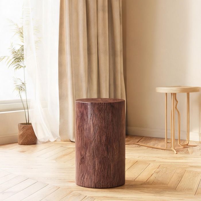 Table dappoint ronde en MDF finition bois noyer – Design minimaliste contemporain 762 x 762 x 1397 cm