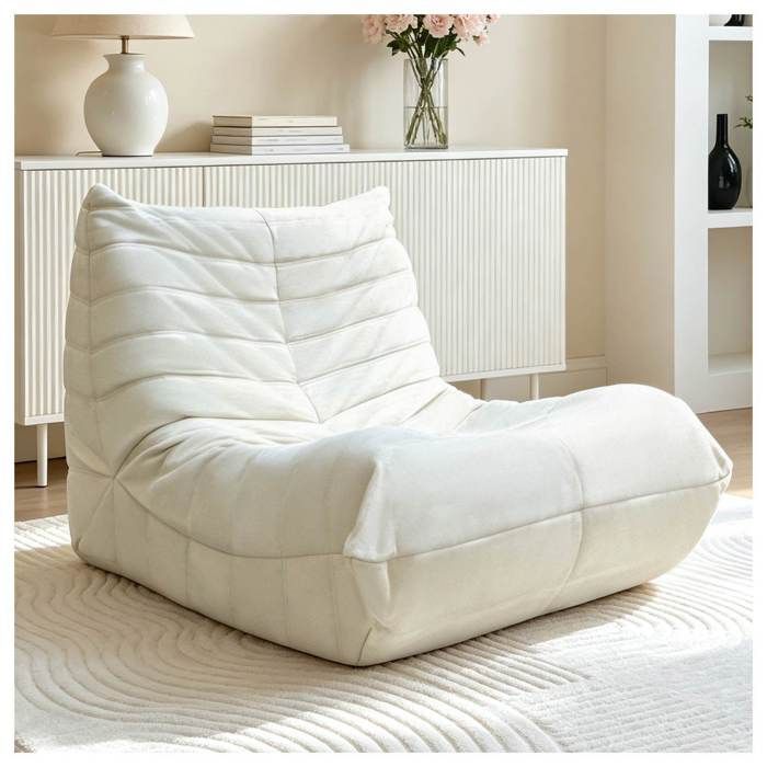 Pouf poire confortable et moelleux 100 x 90 x 70 cm design incurvé Fauteuil-canapé pour salon chambre et bureaux Flanelle Blanc