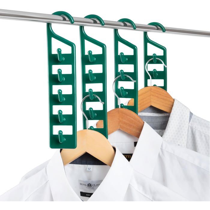 Cintres Gain de Place Organiseur de Placard 4 Pièces Plastique Robuste 5 Crochets pour Chemises Pantalons Jeans