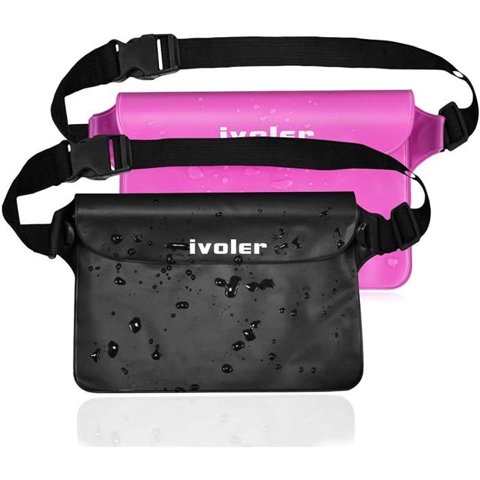 Double sac étanche noir fuchsia à ceinture sangle ajustable pour baignade et natation