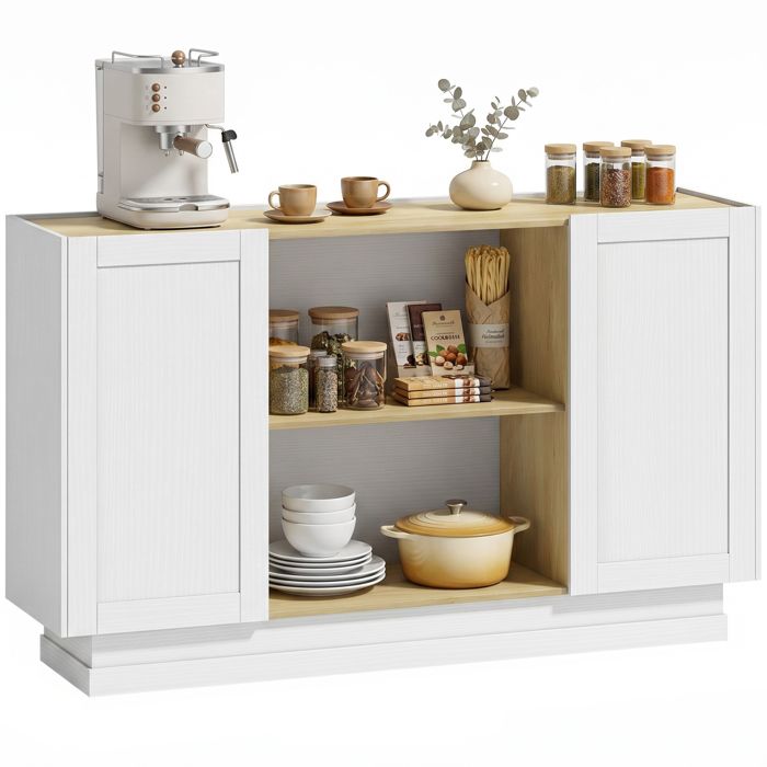 Buffet - HOMCOM - 2 portes et 2 étagères ouvertes - bois - 133 x 35 x 79 7 cm - blanc et bois naturel
