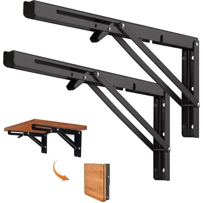 Lot de 2 Equerre Etagere Pliante 400mm Equerre Rabattable Murale Support Console Pliable 50KG Porteur