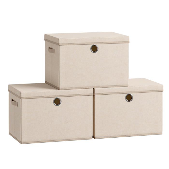 Boîtes de Rangement avec Couvercle Lot de 3 Cubes Rangement en Tissu Panneaux Intérieurs en PP Inode Beige S HOUSSE DE RANGEMENT