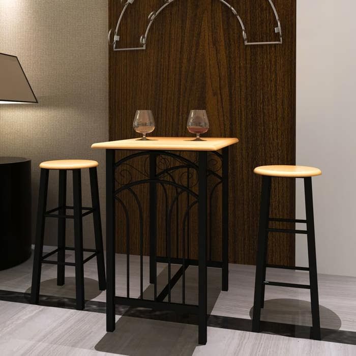 Ensemble de Table à Dîner - vidaXL - acier - noir - 725 x 55 x 825 cm - 1 table + 2 chaises@ksj39m