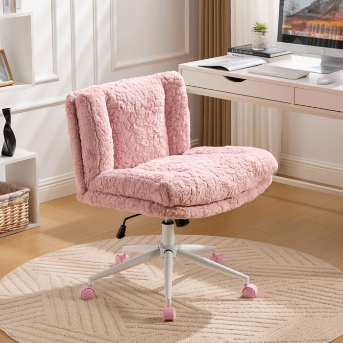 Chaise de bureau pivotante - Assise large 67 cm - Revêtement imitation alpaga - Réglable en hauteur - Rotation 360°