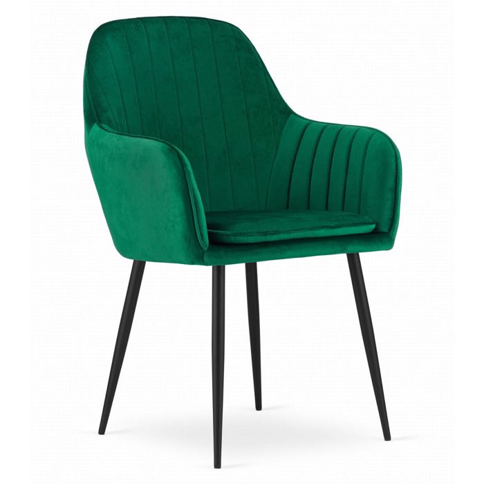 Chaise design Lugo en velours vert avec pieds noirs - Réf. VK8681847469025