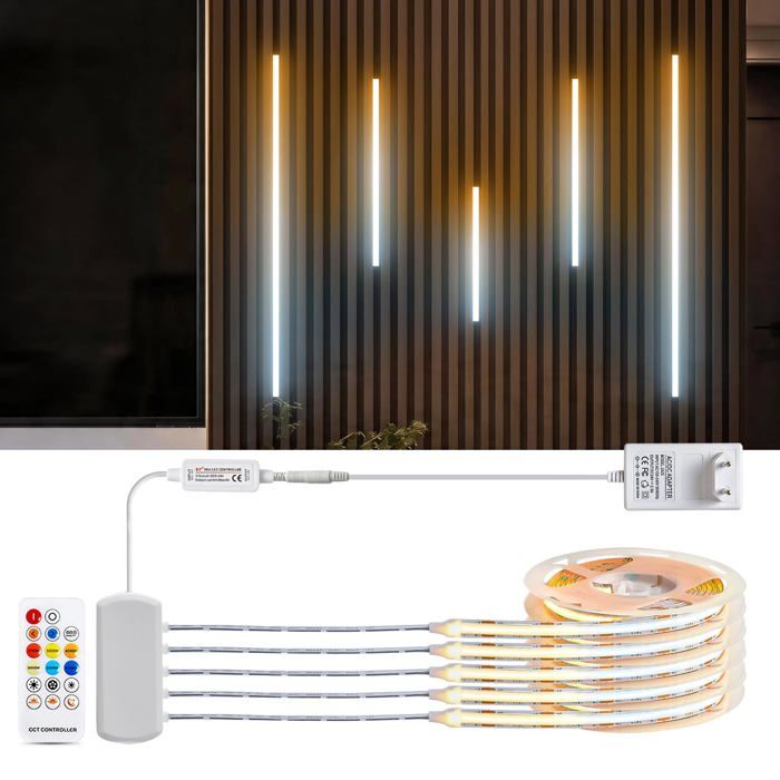 24V 10M CCT COB LED bandes avec kit de télécommande 5 rouleaux x 2M 2700K chaud blanc-6500K blanc COB bandes 2700k-6500k 2 AMPOULE
