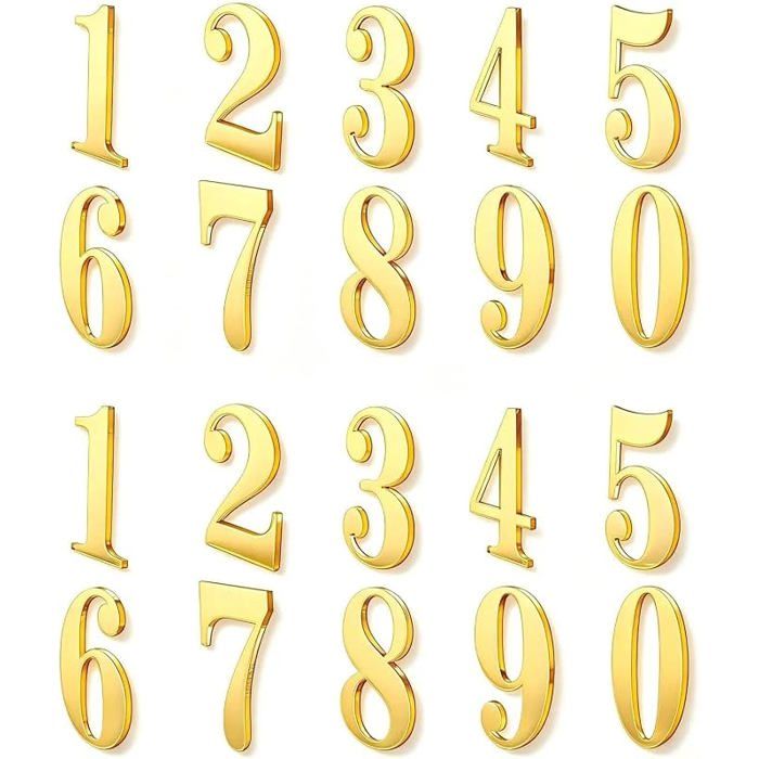 20 Pièces Doré Autocollants Numéros de Maison Chiffres de 0 à 9 Chiffres Adhésifs Numéro Maison Extérieur Boîte aux Lettres