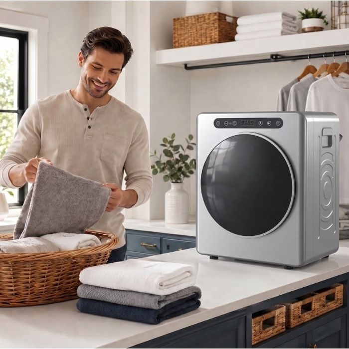 Sèche-Linge À Évacuation 5 Kg Argent Sèche-Linge Compact FloraGrace Pour Appartement Minuteur Et Empilable 49x43x61cm