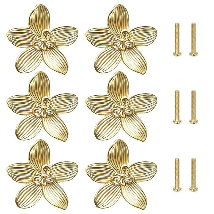 Pieces Boutons de Placard a Fleurs Dorees pour Cuisine Commode Bouton de Meuble en Alliage de Zinc en Forme de Fleur Alliage de