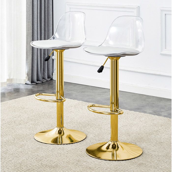 Lot de 2 tabourets de bar Gold et Transparent 52 x 49 5 x 50 5 cm hauteur réglable pivotants 360°