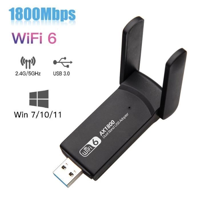 Clé Wi-Fi 6 USB 3.0 Compast – 1800 Mbps, Double Bande 2.4/5Ghz, Dongle 802.11AX, Neuf