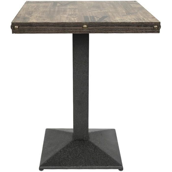 table bistrot industrielle carré en bois et metal - yifunth - marron - 60x60x75cm - 120kg