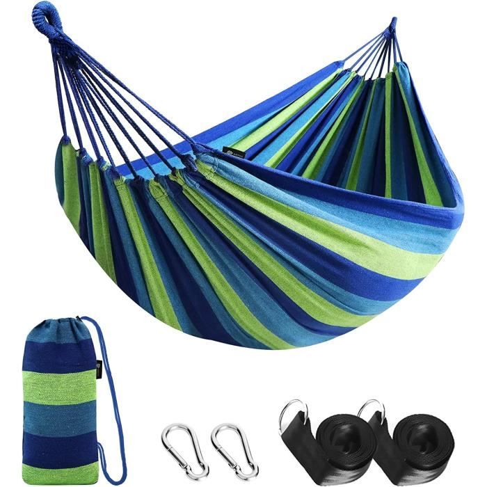 Hamac dextérieur de Camping en Plein air Portable en Toile capacité 200Kg Léger avec Sac de Transport 200x150cm Bleu