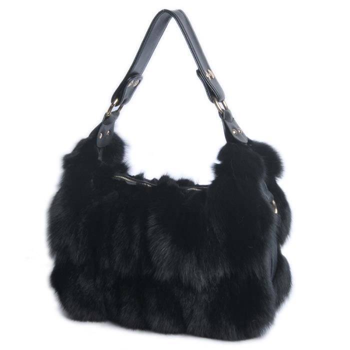 Noir Sac Main En Vraie Fourrure De Renard Pour Femmes Sac D