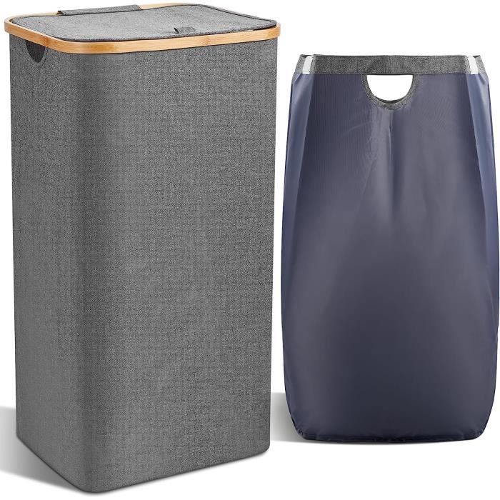 Panier à Linge Pliable Lifewit 100L Avec Couvercle - 2 Sacs Amovibles - Noir, Pour Buanderie Ou Salle De Bain