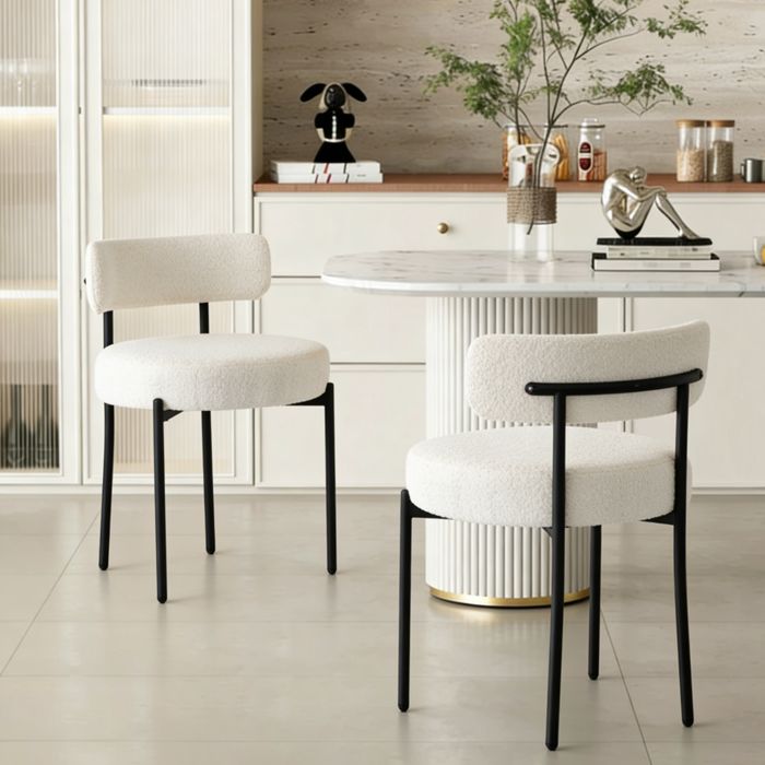 DYHOME Chaise-Lot de 2 Chaises -Chaise de Salle à Manger-Design Modern-Chaise Métallique-Revêtement Rembourré-Blanc