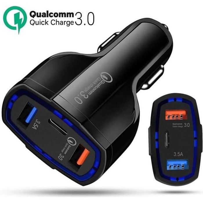 Chargeur Telephone Pour Voiture USB, 3 Ports 36W Quick Charge 3.0 Car Charger, Universel Chargeur Rapide Allume Cigare Adaptateur