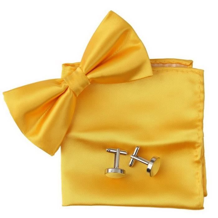 Noeud Papillon Jaune Or Pochette Mouchoir Costume Et Manchettes