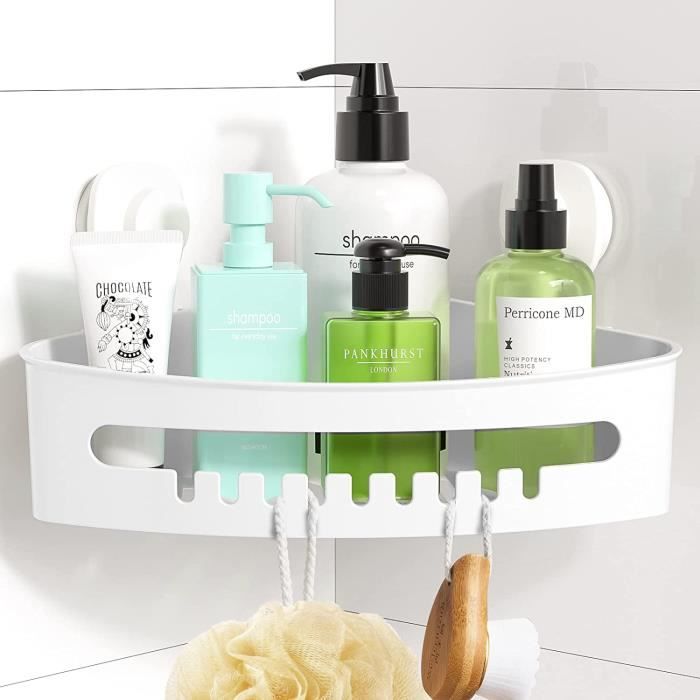 Caddie de douche à ventouse, étagère murale de rangement de bain pour shampoing, nettoyant pour le corps, support de douche en plastique, amovible sans perçage