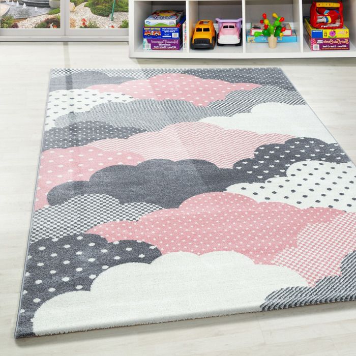 tapis pour enfants motifs nuageux lignes lignes points tapis de chambre d enfants rose gris blanc 120 cm x 170 cm achat vente tapis cdiscount