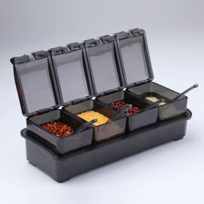 Lot De 8 Boîtes à épices Carrées Transparentes - Avec Cuillères, Rangement Cuisine 2 Ensembles 4-en-1