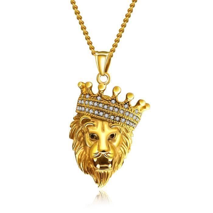 Cadeau pour homme Collier avec pendentif en argent sterling 925 et oxyde de zirconium pour homme avec pendentif en forme de lion avec couronne et pendentif en forme de couronne