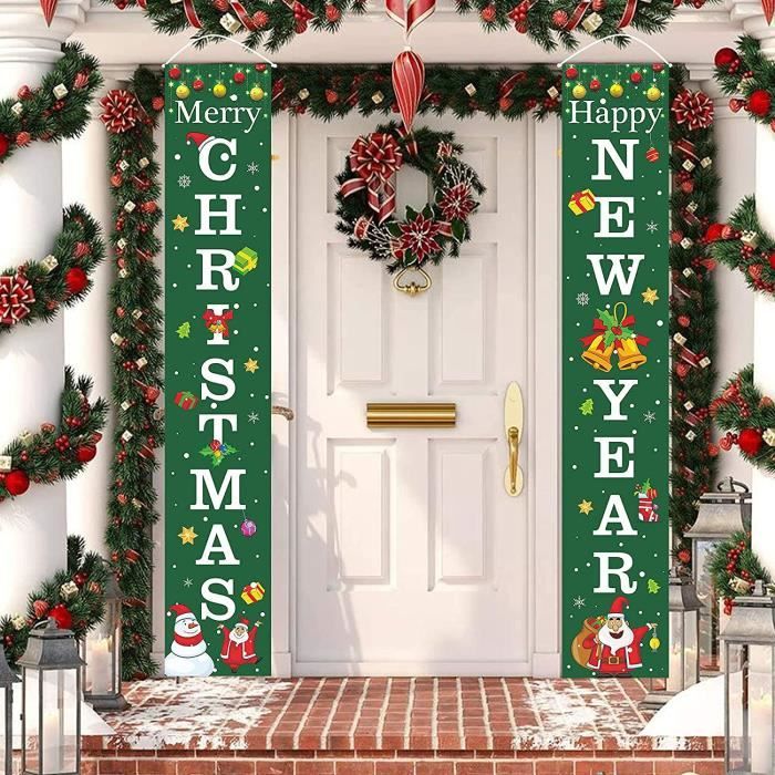 Bannière De Noël Extra Large 3x0.5 M - Message "Merry Christmas & Happy New Year" - Décoration Intérieur/Extérieur En Tissu Polyester