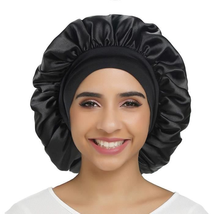 Bonnet de douche pour femme Bonnets de cheveux pour douche Bonnet de douche  réutilisable pour cheveux longs Grand bonnet de douche Turban pour tresses  Noir 
