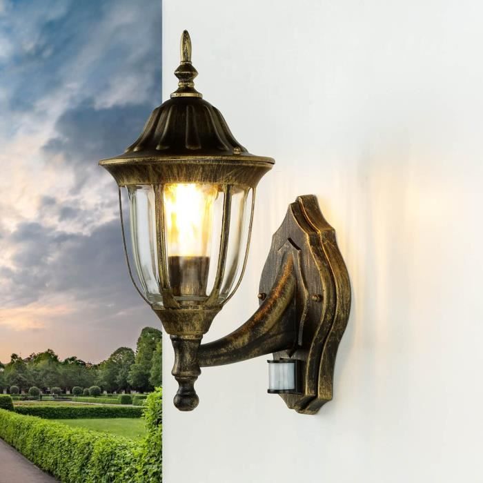 Lampe d'exterieur avec detecteur de mouvement - Or vieilli - E27 -  Resistant aux intemperies - Pour jardin, balcon, terrasse - Cdiscount Maison