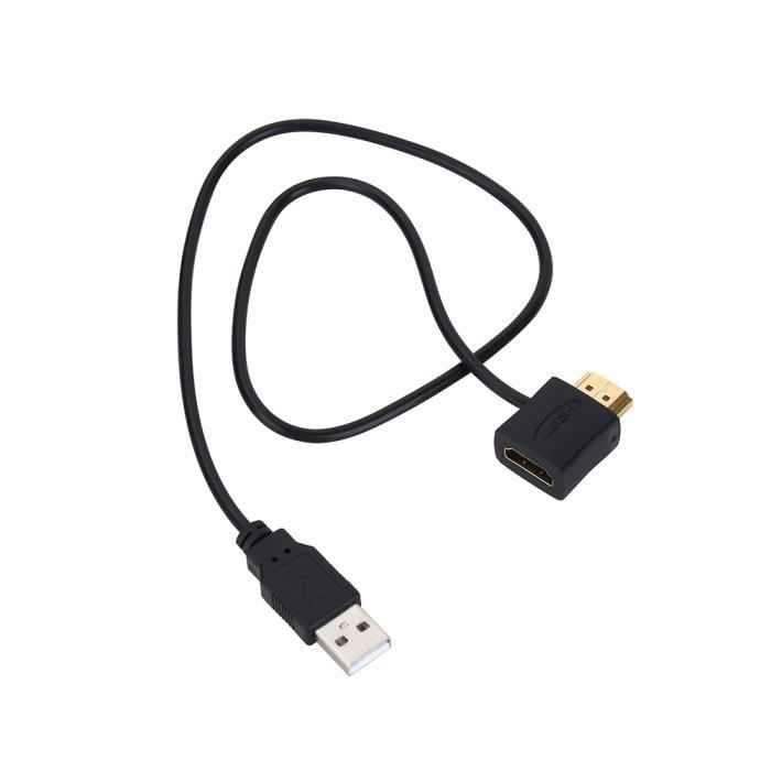 Connecteur adaptateur HDMI mâle vers HDMI femelle + 50cm USB 2.0 Chargeur -TUN