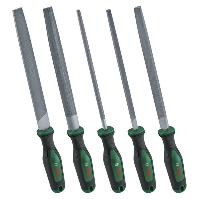 Set de 5 limes à métaux 200 mm BOSCH - Plate demi-ronde ronde carrée triangulaire - Acier au carbone - Softgrip