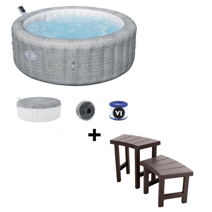 Spa gonflable BESTWAY - Lay-Z-Spa Bali - 196 x 71 cm - 4 à 6 places - Rond (couverture cartouche diffuseur) + Entourage spa