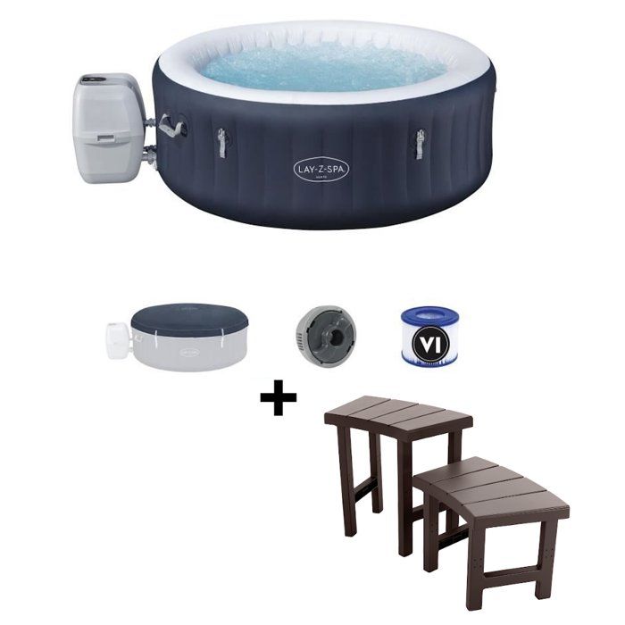 Spa gonflable BESTWAY - Lay-Z-Spa Miami - 180 x 66 cm - 2 à 4 places - Rond (couverture cartouche diffuseur) + Entourage spa