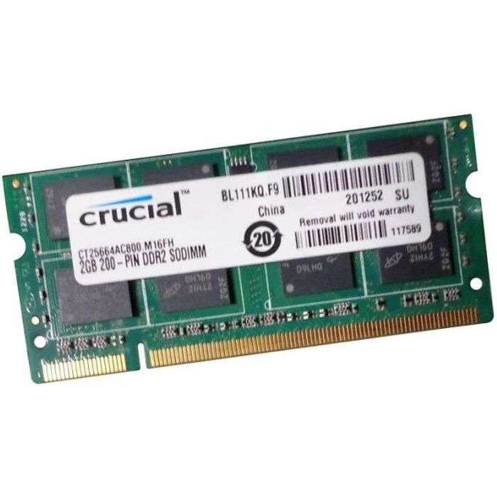 2Go RAM PC Portable Crucial CT25664AC800.M16FH SODIMM DDR2 PC2