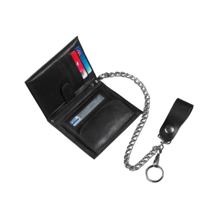 Portefeuille Cuir Motif Motard Signe De Paix Avec Chaîne - Trifold Pour Hommes - Neuf Avec étiquettes