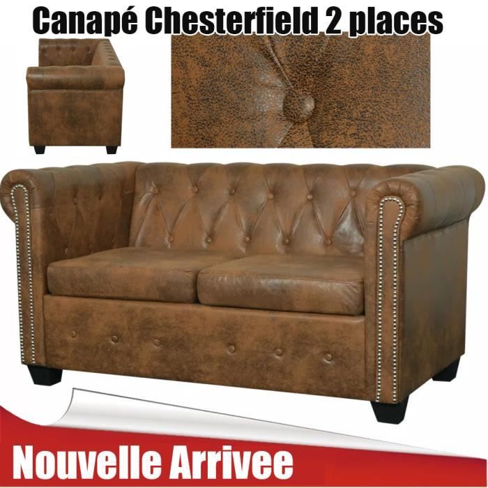 Canapé Chesterfield 2 Places En Cuir Artificiel - Marron - VidaXL