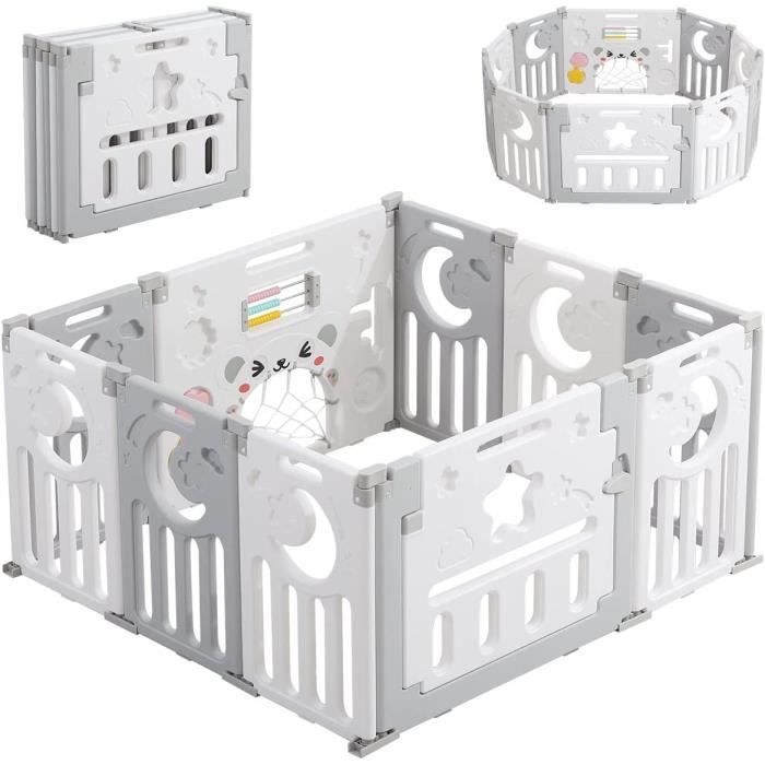 Parc Bébé Pliable 113×113cm, Parc bebe modulable plastique, Parc Bebe avec Porte et Panneau d'activité, Parc 10 Panneaux pour enfant