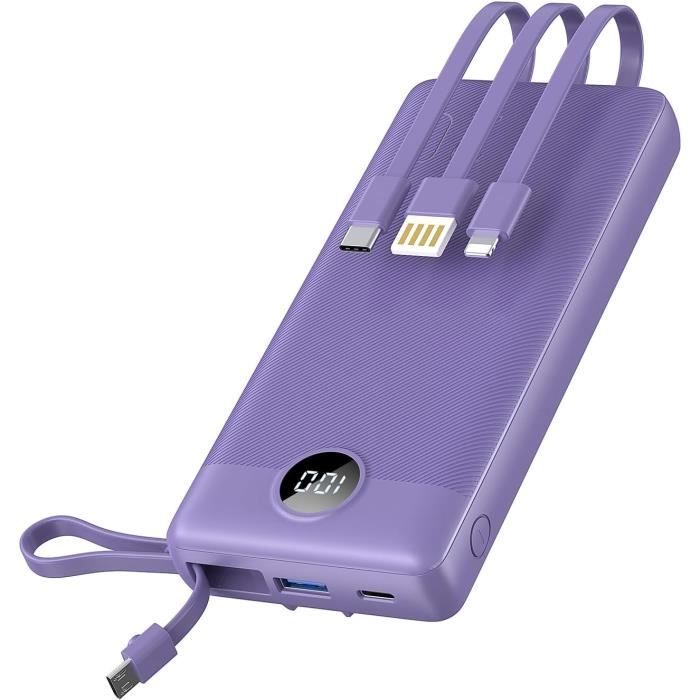 Batterie Externe 20000 MAh Avec 4 Câbles Intégrés – Charge Rapide 22,5W – Affichage LED – Compacte Et Portable – Pour IPhone, Android, Etc. - 5