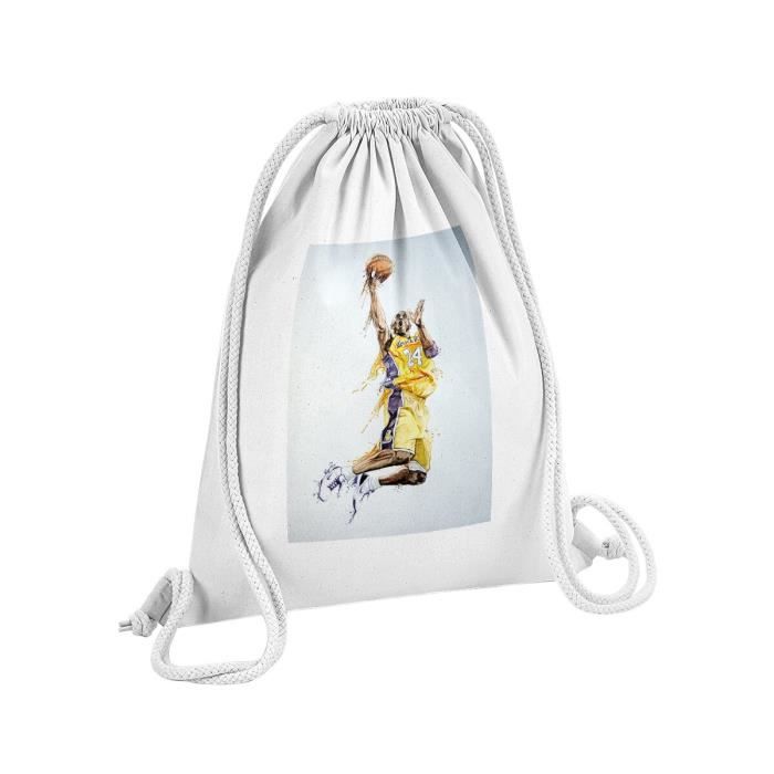 Sac de Gym en Coton Blanc Peinture de Kobe Bryant en Jaune Dunk Lakers Basketball 12 Litres