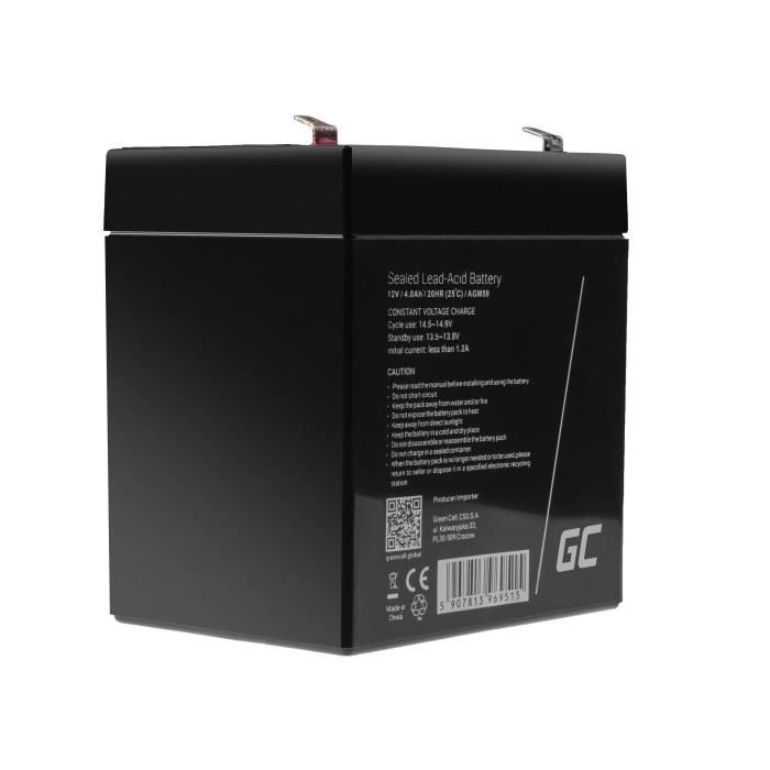 GreenCell® Rechargeable Batterie AGM 12V 4Ah accumulateur au Gel Plomb Cycles sans Entretien VRLA Battery étanche