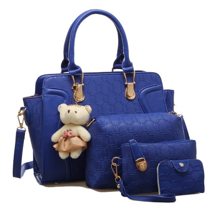 DORRISO Ensemble 4 Pièces Sacs à Main Femmes - Sac Bandoulière + Fourre-Tout Antivol Bleu