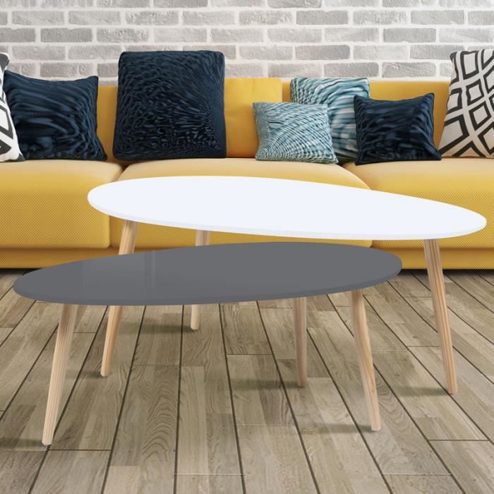 Tables Basses Gigognes IDMarket Gaia - 2 Tables Laquées Gris Et Jaune