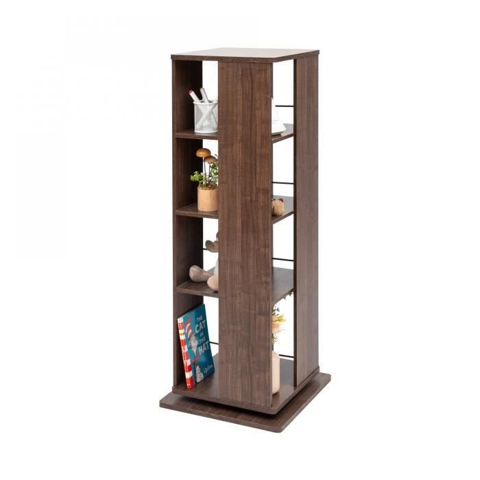 iris ohyama, bibliothèque rotative à 360 °, étagère tournante, meuble pivotant, 4 niveaux, multifonctionnel - rbs 4s -marron