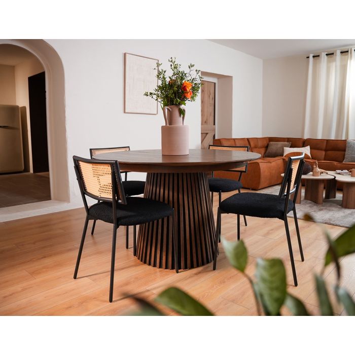 Luciano - lot de 2 chaises cannage - en tissu bouclette - Noir Luciano - lot de 2 chaises cannage - en tissu bouclette - Noir