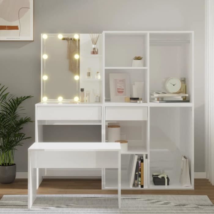 Coiffeuse - MOTHINESSTO - LY3974 - Bois dingénierie - LED - Blanc brillant