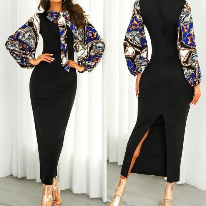 Robe De Soiree Longue Fendue A Manches Longues Pour Femmes Noir Noir Cdiscount Pret A Porter